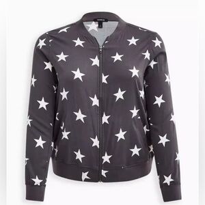 Torrid Women Plus Challis Star Bomber Jacket Size 3X Zip Up Lightweight Gray